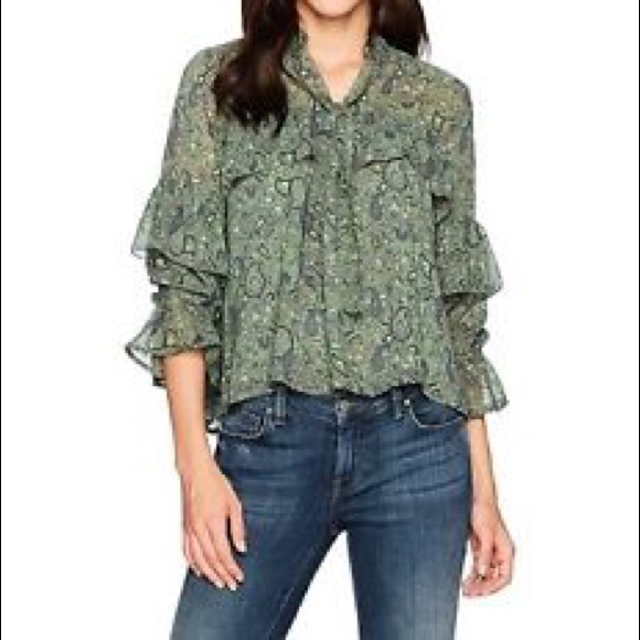 Lucky Brand Tops - Lucky Brand High Neck Green Chiffon Blouse